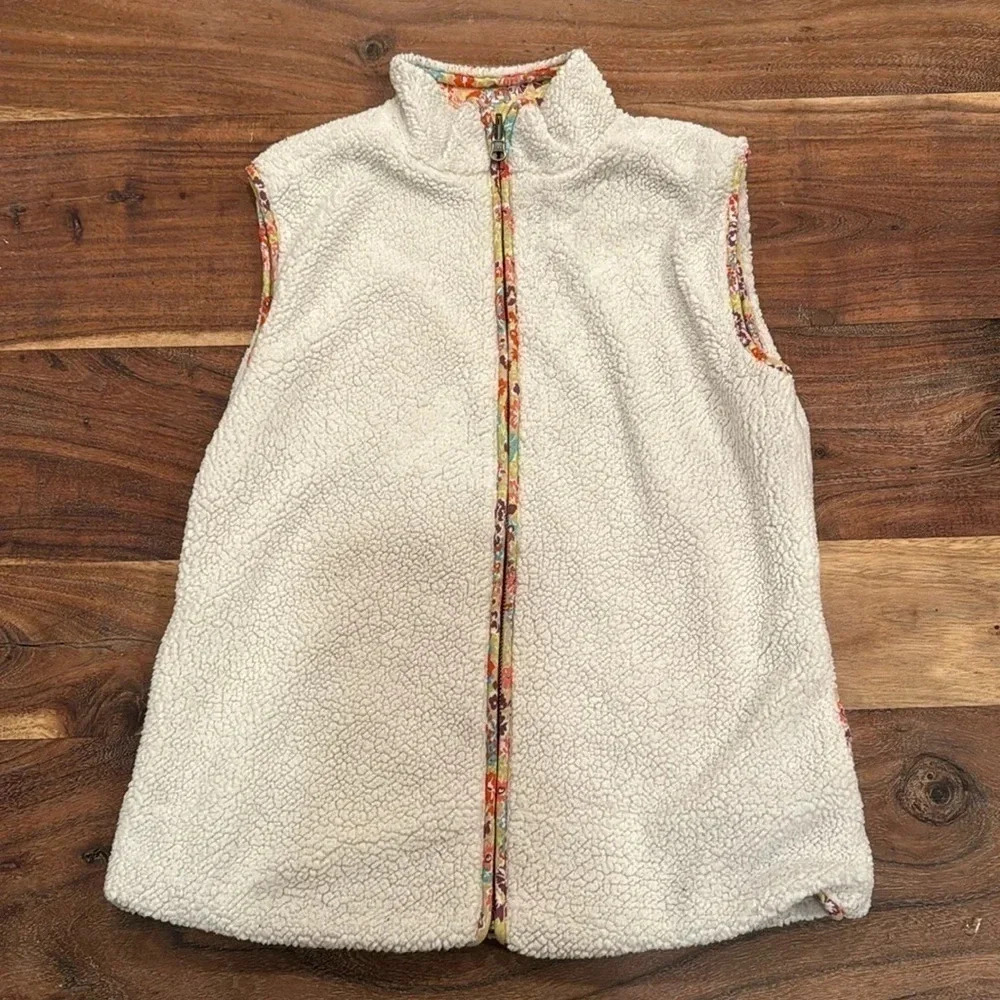 MATILDA JANE women’s floral and sherpa reversible full zip vest size XS